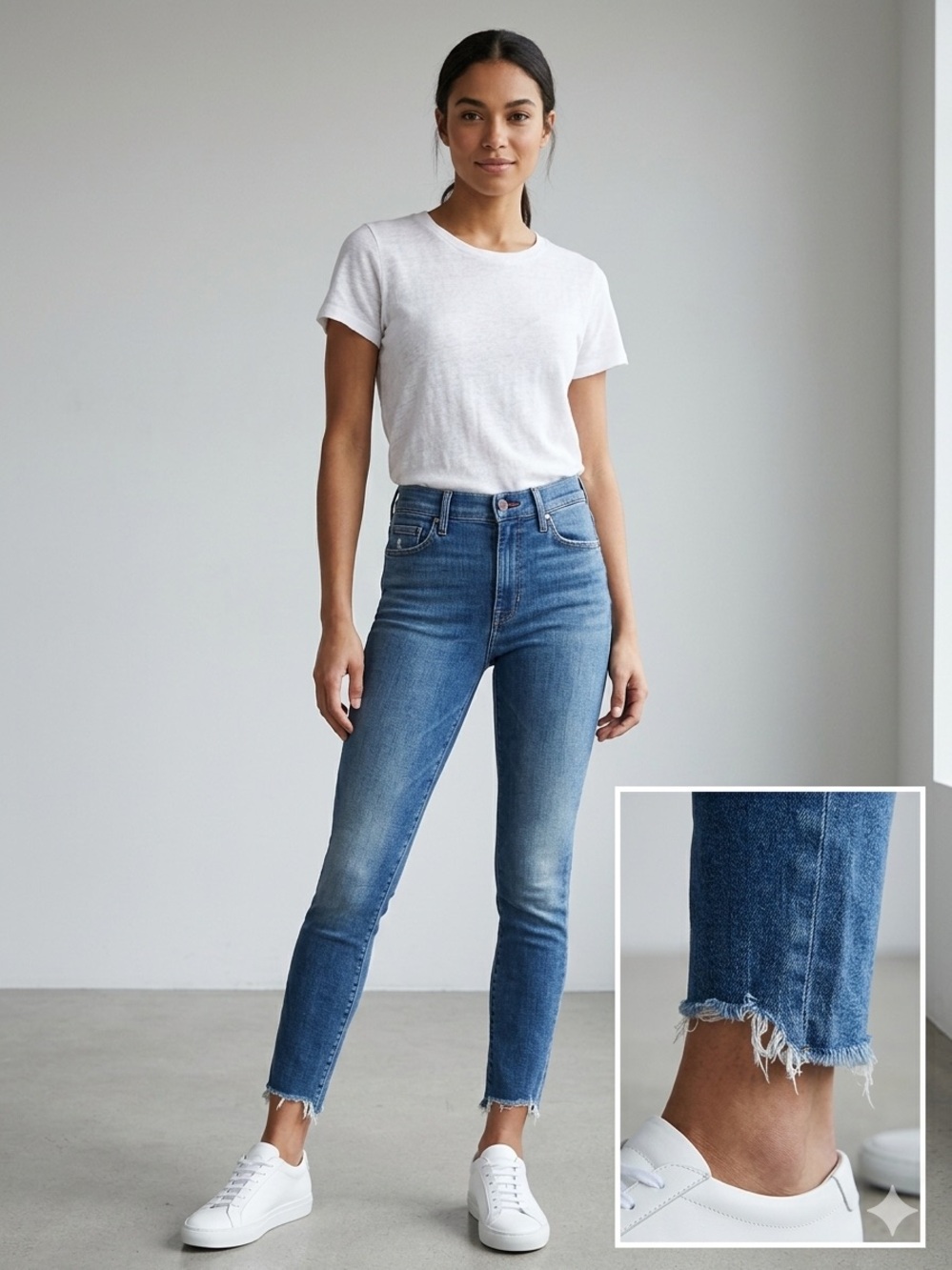 MOTHER The Looker High Wasted Ankle Fray Skinny Jeans Medium Wash Blue Size 25
